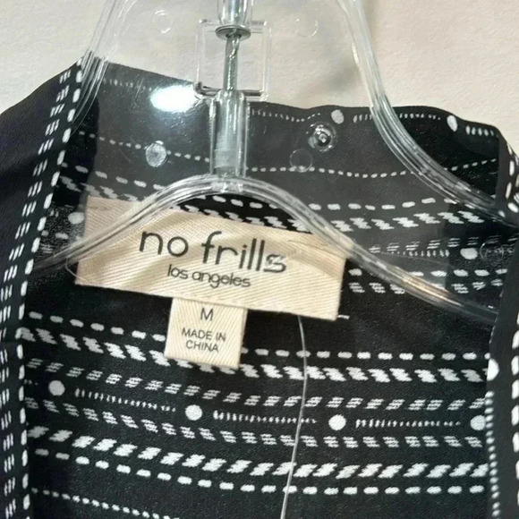 No Frills Tie Collar Black and White Blouse - Size M - Picture 5 of 13